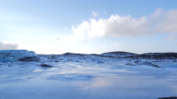 Iceland View of Giant Blue Glacier Ice Chunks in Winter