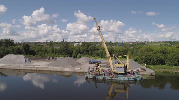 River Crane Excavator on Barge