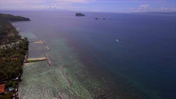 Aerial view of the bay of Sanur beach, Bali, Indonesia