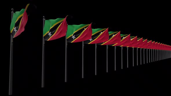 Row Of Saint Kitts And Nevis Flags With Alpha 2K