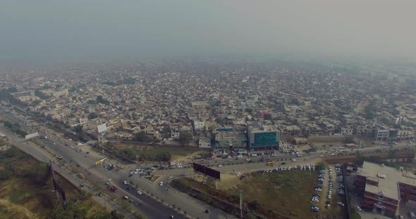 Bombay, India, A busy roads top view with huge traffic, top down view of city, focused view on road