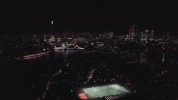 Aerial View to the Illuminated Skyline of London at Night UK