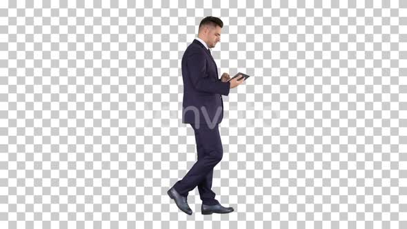 Elegant Young Businessman Using His Pc, Alpha Channel