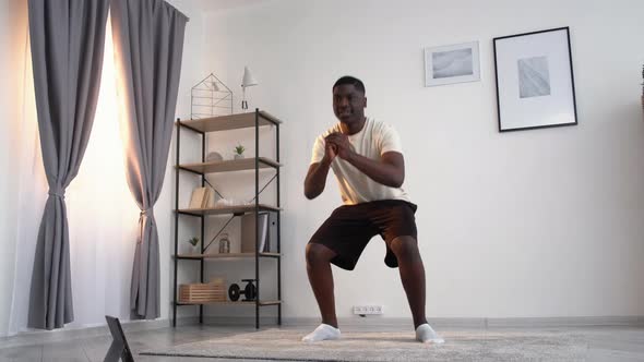 Home Training Happy Black Man Enjoying Sport