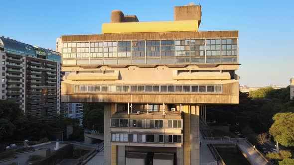 Aerial pull out view of Mariano Moreno National Library in Buenos Aires