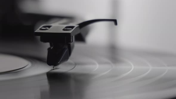 Vinyl player. Side view macro