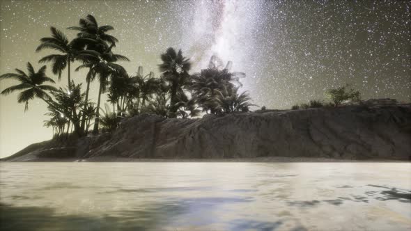 Beautiful Fantasy Tropical Beach with Milky Way Star in Night Skies