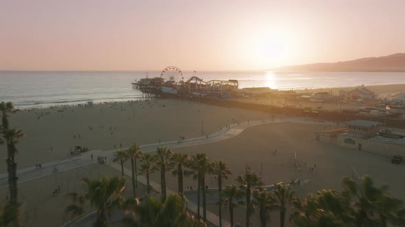 Aerial Shot of Famous Santa Monica Pier Where Historic Route 66 is Ending USA