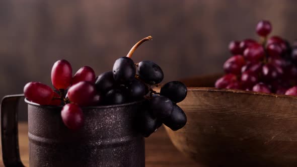 Ripe Grapes in Cup and Bowl