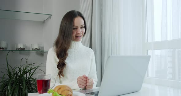 Female Hands Professional User Worker Using Typing on Laptop Notebook Keyboard Sit at Home Office