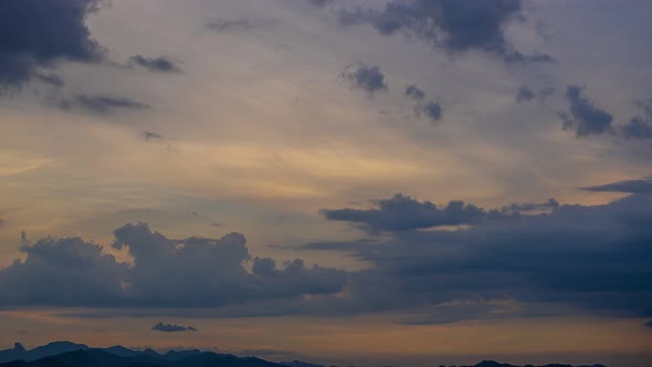 View of Colorful dramatic sky sunset or sunrise with Moving clouds background