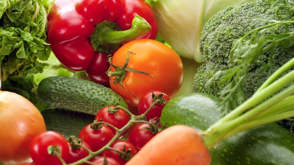 Closeup Panning Video of Fresh Gmo-free Vegetables and Herbs From Farm Lying on White Background