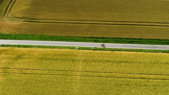 Sports Cyclist Biking Through Danish Summer Landscape, Drone Stock Footage