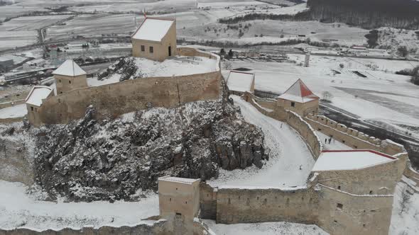 Aerial View of the Medieval Citadel of Rupea in Romania Brasov