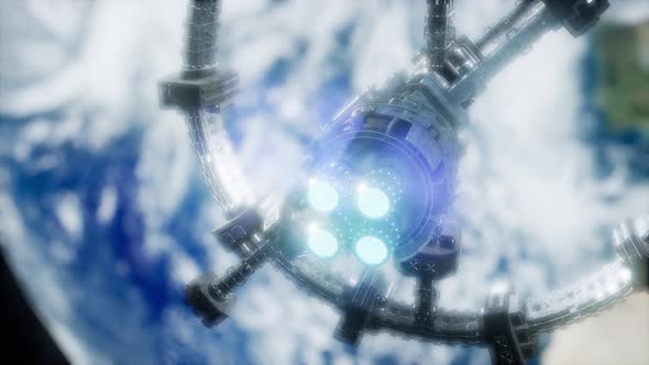 A View of the Earth and a Spaceship. ISS Is Orbiting the Earth alt