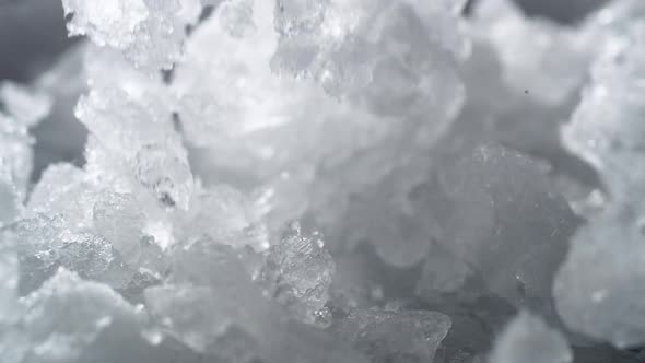 A pile of crushed ice. Slow Motion.