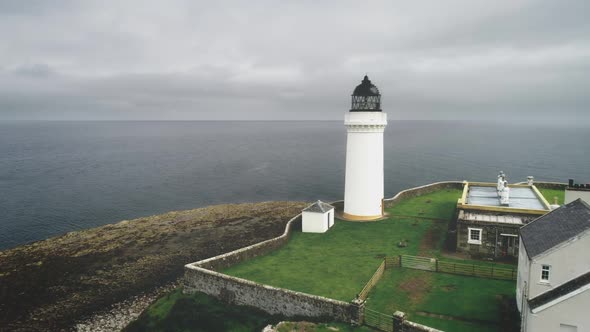 Scottish Lighthouse Aerial View Ocean Shore