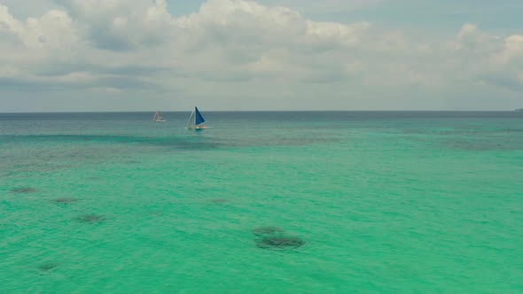 Sailing Boat in Blue Sea. Boracay Island Philippines.