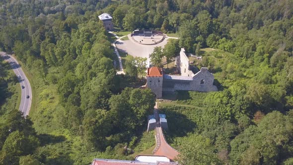 Aerial View of the New Castle in Sigulda. Beautiful Latvian Nature.