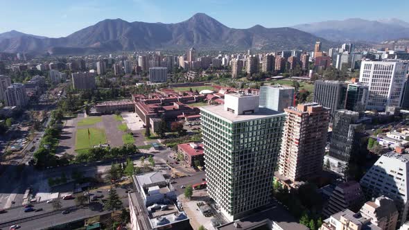 Flying Above Santiago, Capital of Chile. 4K.