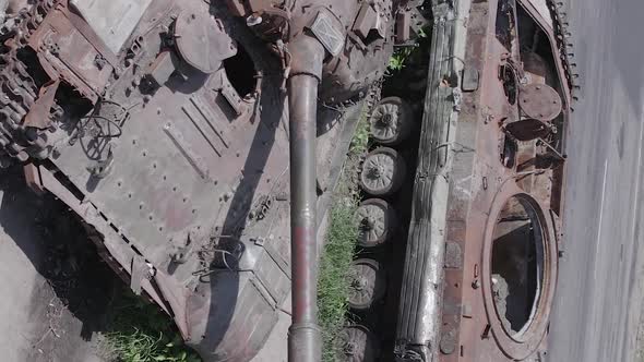 Vertical Video of a Destroyed Russian Military Equipment During the War in Ukraine