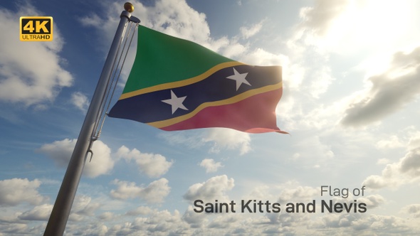 Saint Kitts and Nevis Flag on a Flagpole - 4K