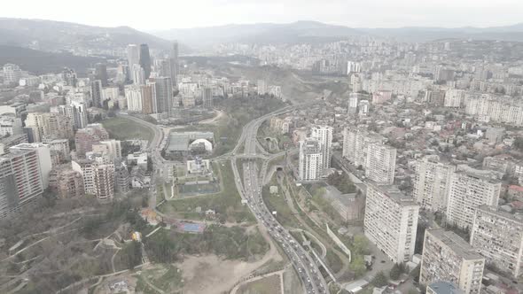 Aerial view of Mziuri park in Tbilisi. Georgia 2021 spring