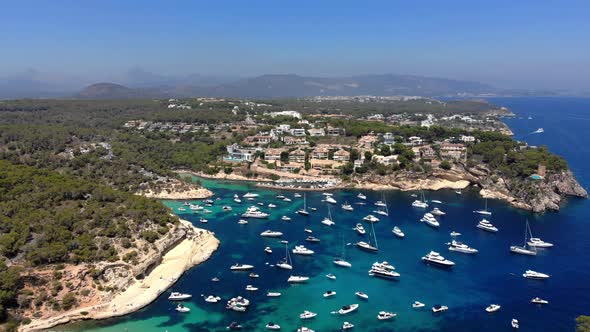 Aerial view of Five Fingers Bay of Portals Vells on Majorca
