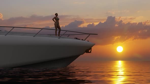 Luxury Yacht and Sunset View