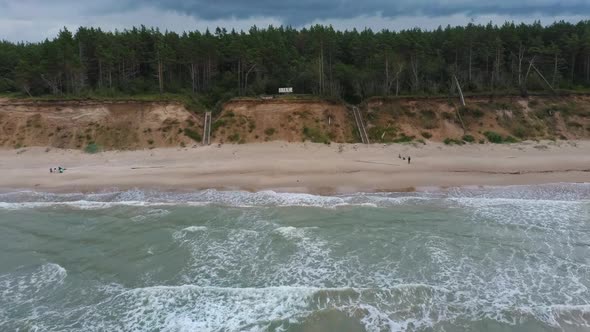 Flying Over Coastline Baltic Sea a Sing of the Jurkalne Summer Suny Day 4K Video