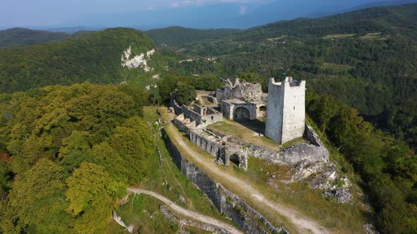 Aerial Of Anakopia Fortress And Iverskaya Mountain Abkhazia