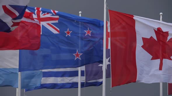 National flags waving in the wind