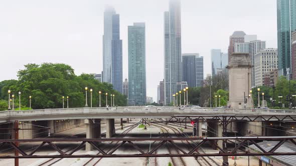 Railroad Tracks and Skyline of Chicago