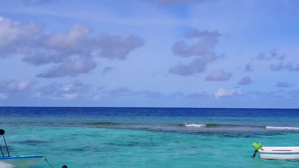 Aerial drone landscape of exotic coastline beach journey by ocean and sand background