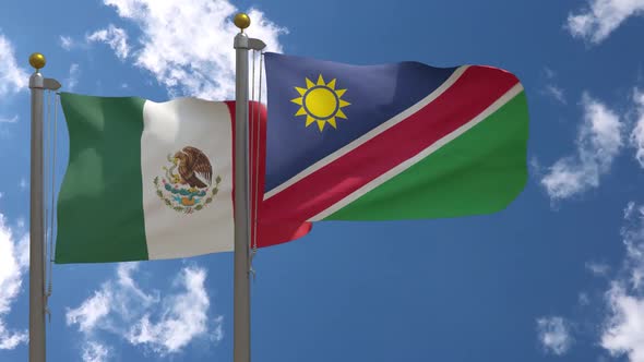 Mexico Flag Vs Namibia Flag On Flagpole