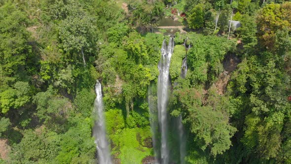 The Biggest Waterfall on the Bali Island - the Sekumpul Waterfall. Travel To Bali Concept.