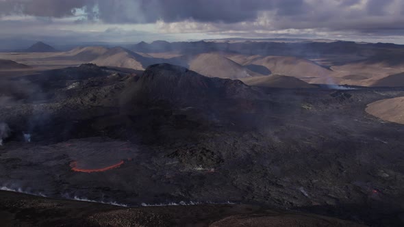 Drone Over Smoking Fagradalsfjall Volcano