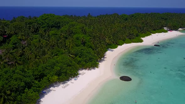 Drone nature of coastline beach voyage by lagoon and sand background