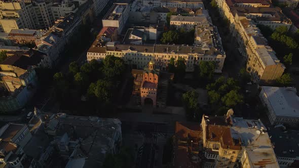 Drone is Flying Over the Streets of Kyiv View of a Beautiful Church Ukraine