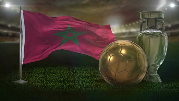 Morocco Flag With Football And Cup Background Loop