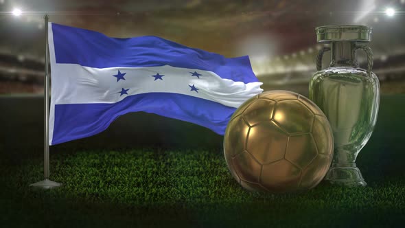 Honduras Flag With Football And Cup Background Loop 4K