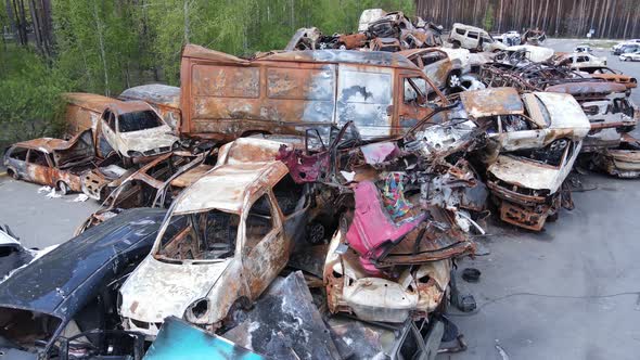 Many Shot and Burnt Cars in the City of Irpen Ukraine After the Russian Invasion During the War