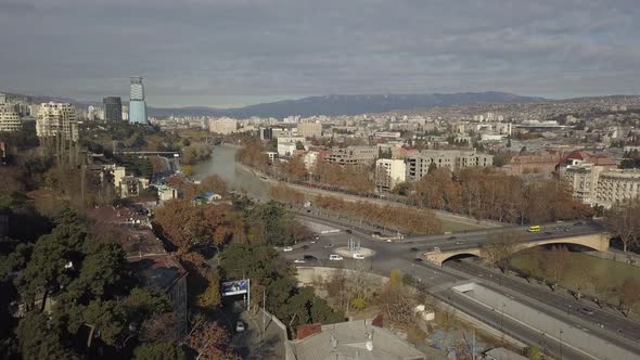 Aerial View of Galaktion Tabidze Bridge in the center of city. Georgia