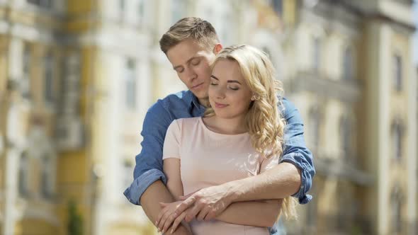 Boyfriend Hugging Girlfriend Gently, Young People in Love, Romantic Relationship