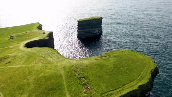 Aerial View of the Dun Briste Sea Stick at Downpatrick Head County Mayo  Republic of Ireland