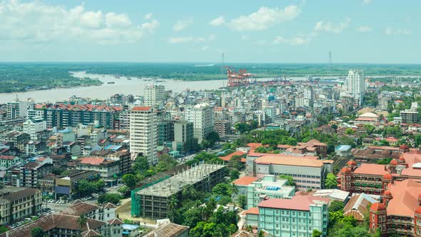 Time lapse of clouds over the city of Yangon Myanmar