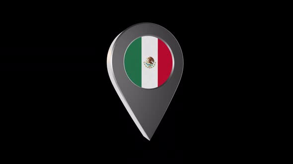 3d Animation Map Navigation Pointer With Mexico Flag With Alpha Channel - 2K