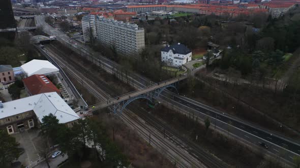 Drone Over The Railway Tracks Of Vesterbro