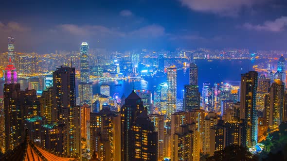 Business City cityscape. Time lapse Hong Kong skyline from famous The Peak View