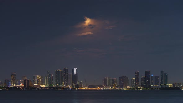 Full moon Set over Downtown Miami Time lapse